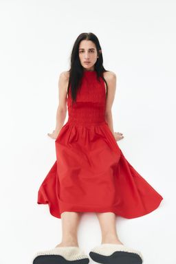 H&M - Women Red Smocked-Bodice Dress