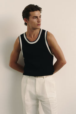 H&M - Men Blue Slim Fit Ribbed Vest Top