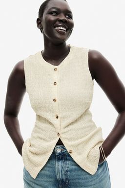 H&M - Women Beige Textured Jersey Waistcoat