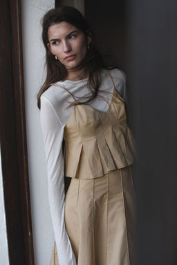 H&M - Women Beige Pleated Strappy Top