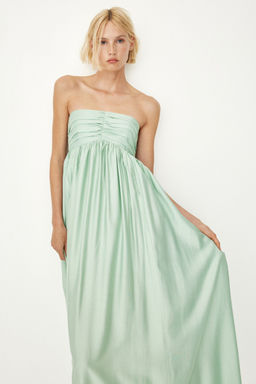 H&M - Women Green Pleated Bandeau Dress