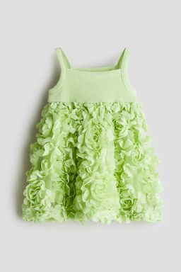 H&M - Girls Green Floral-applique Jersey Dress
