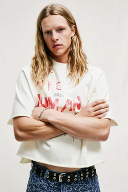 H&M - Men White Oversized Fit Cropped T-Shirt