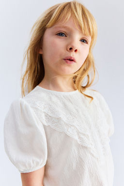 H&M - Girls White Lace-Detail Cotton Blouse