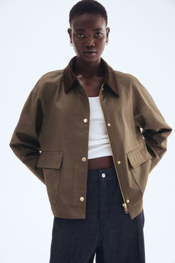 H&M - Women Green Corduroy-Collar Jacket