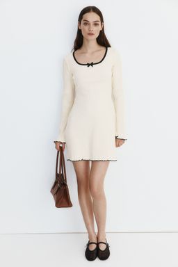 H&M - Women White Ribbed Flared-Skirt Dress
