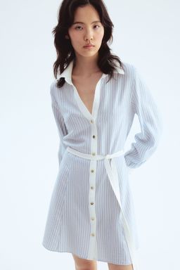 H&M - Women Blue Tie-Belt Shirt Dress