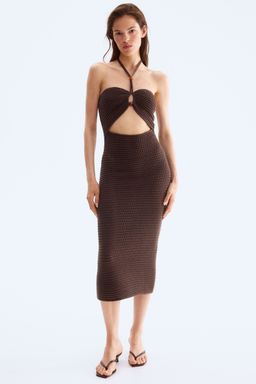 H&M - Women Brown Crochet-Look Halterneck Dress