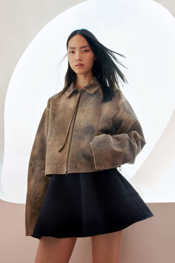 H&M - Women Beige Washed-Look Suede Jacket