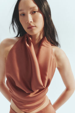 H&M - Women Orange Satin Halterneck Top