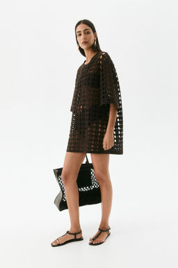 H&M - Women Brown Crochet-Look T-Shirt