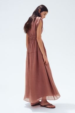 H&M - Women Brown Smock-Waist Ramie Dress