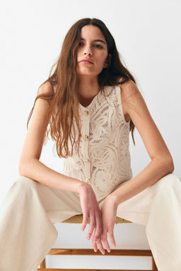 H&M - Women Beige Crochet-Look Waistcoat