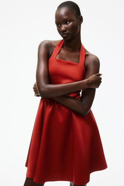 H&M - Women Red Circular-Skirt Halterneck Dress