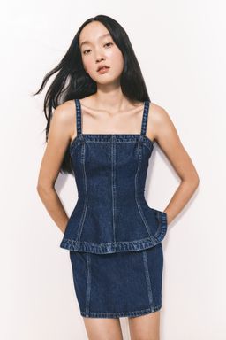 H&M - Women Blue Denim Peplum Top