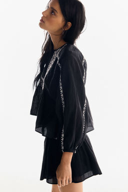H&M - Women Black Embroidered Blouse