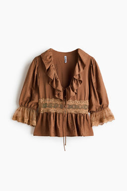 H&M - Women Brown Lace-Detail Blouse