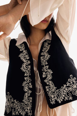 H&M - Women Black Embroidered Waistcoat
