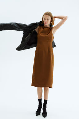 H&M - Women Brown Fitted Midi Dress