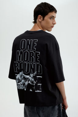 H&M - Men Black Oversized Fit Printed T-Shirt