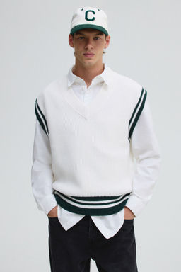 H&M - Men White Boxy Fit Rib-Knit Sweater Vest