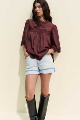 H&M - Women Red Lace-Trimmed Blouse