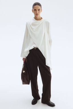 H&M - Women White Shawl-Detail Satin Blouse