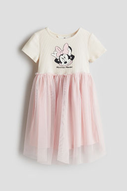 H&M - Girls Pink Printed Tulle-Skirt Dress