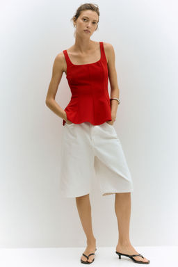 H&M - Women Red Peplum Vest Top