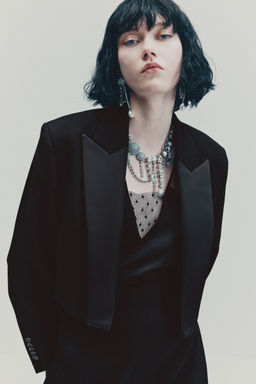 H&M - Women Black Wool Tuxedo Blazer