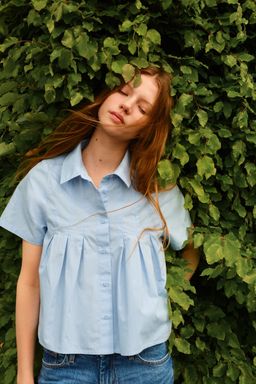 H&M - Women Blue Pleated Poplin Shirt