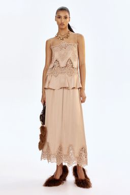 H&M - Women Beige Lace-Inset Satin Strappy Top