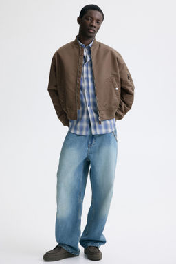 H&M - Men Brown Padded Nylon Bomber Jacket