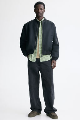 H&M - Men Black Padded Nylon Bomber Jacket