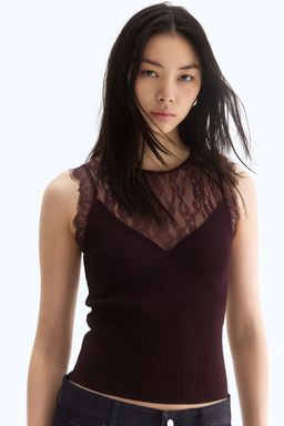 H&M - Women Red Lace-Detail Top