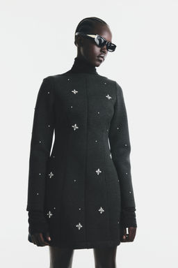 H&M - Women Grey Rhinestone-Embellished Scuba Dress