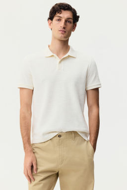 H&M - Men White Slim Fit Jacquard-Knit Polo Shirt