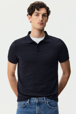 H&M - Men Blue Slim Fit Jacquard-Knit Polo Shirt
