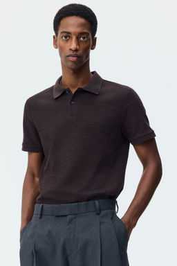 H&M - Men Brown Slim Fit Jacquard-Knit Polo Shirt