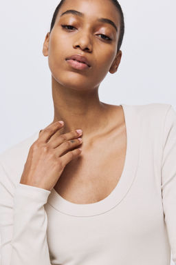 H&M - Women Beige Cotton Top