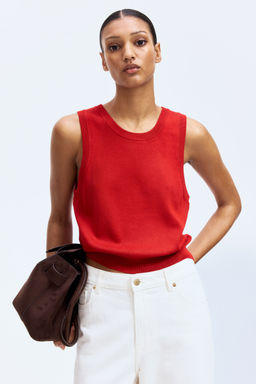 H&M - Women Red Fine-Knit Sweater Vest
