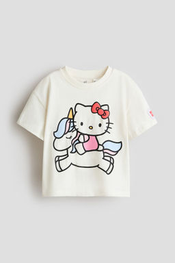 H&M - Girls White Print-Motif Cotton T-Shirt