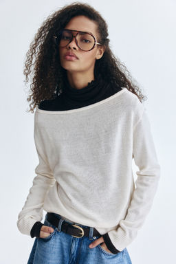 H&M - Women Beige Off-The-Shoulder Jumper