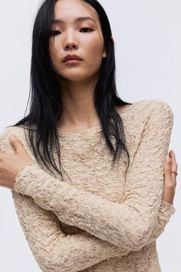 H&M - Women Beige Lace-Look Jersey Top