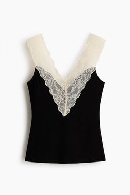 H&M - Women Black Lace-Trimmed Top