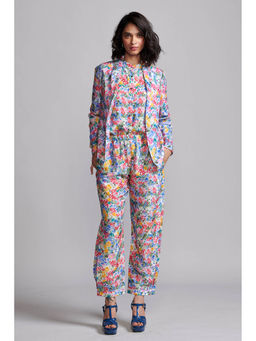 dash and dot - Multi-Colour Floral Linen Blazer with Shirt and Pant (Set of 3)
