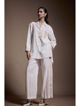 dash and dot - White Embroidered Pocket and Cuff Shirt