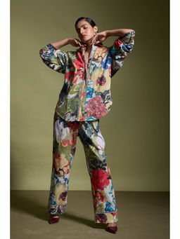 dash and dot - White Linen Printed Shirt with Pant (Set of 2)