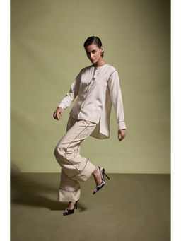 dash and dot - Off White Contrast Piping Co-Ord (Set of 2)