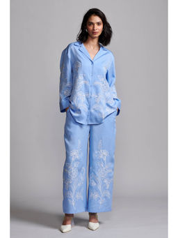dash and dot - Blue Placement Embroidered Co-Ord (Set of 2)
